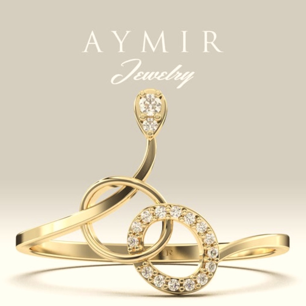 8K Yellow Solid Gold with CZ Minimalist Ring, Aymir Jewelry, size 7.5